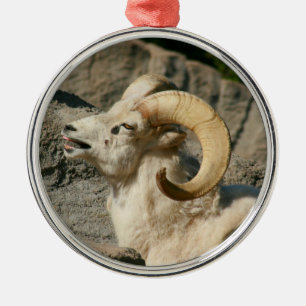 Funny Laughing Bighorn Sheep or Ram Metal Tree Decoration