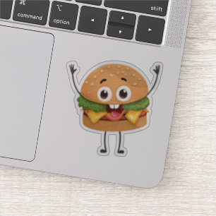 Funny Laughing Burger Vinyl Sticker   Cute 3D Food