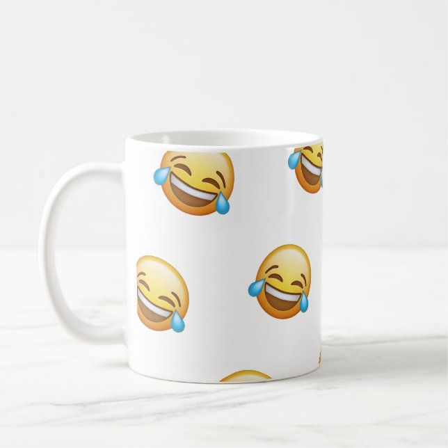 Funny Laughing Crying Emoji Graphic Coffee Mug (Left)
