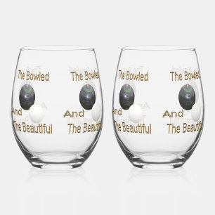 Funny Lawn Bowls Bowled Beautiful, Drinkware Set Stemless Wine Glass