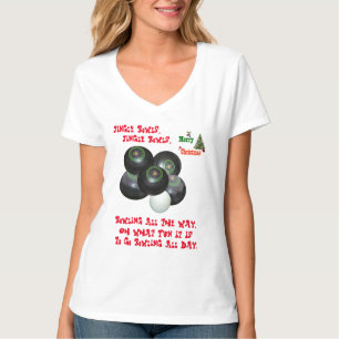 Funny Lawn Bowls Christmas, Ladies Vneck Tshirt
