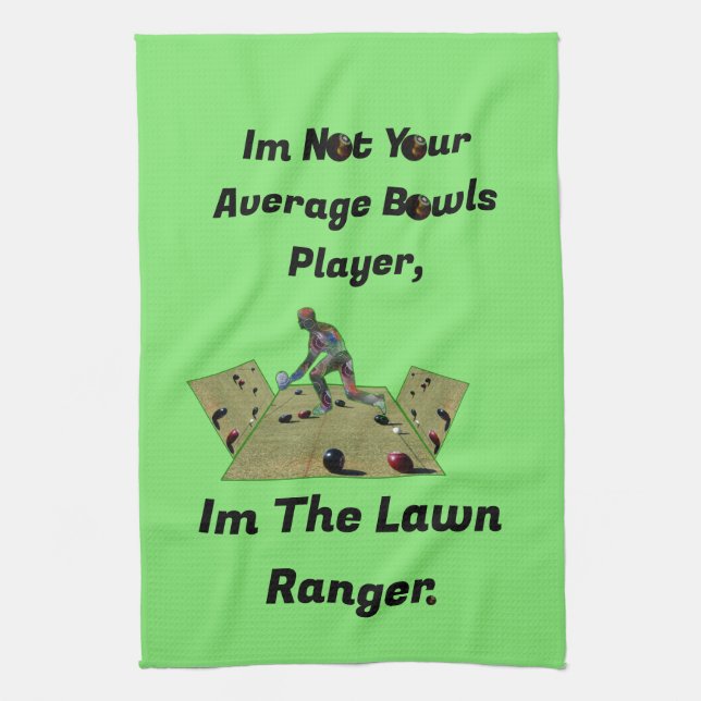 Funny Lawn Bowls Ranger, Tea Towel (Vertical)
