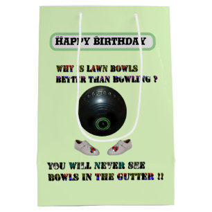 Funny Lawn Bowls Versus Bowling, Birthday Medium Gift Bag
