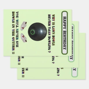 Funny Lawn Bowls Versus Bowling, Birthday Wrapping Paper Sheet