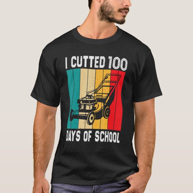 Funny Lawn Mower Lovers Tee 100 Days Of School Tea (Front)