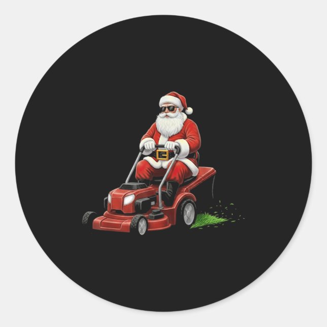 Funny Lawn Mower Santa Christmas Graphic Mowing La Classic Round Sticker (Front)