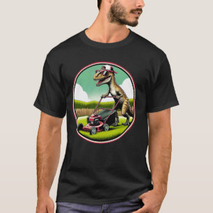 Funny Lawn Mower Velociraptor Dinosaur Lawn Mowing T-Shirt