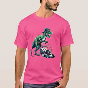 Funny Lawn Mower Velociraptor Dinosaur Lawn Mowing T-Shirt