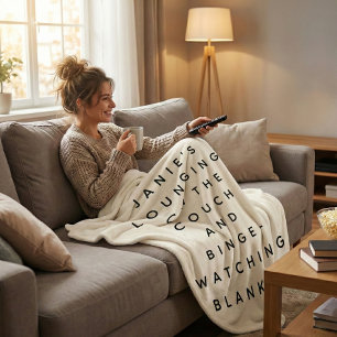 Funny Lazy Binge Watching Quote Personalised Cream Fleece Blanket