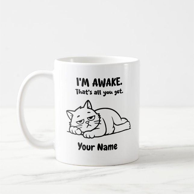 Funny Lazy Cat Coffee Mug | Custom I’m Awake (Left)