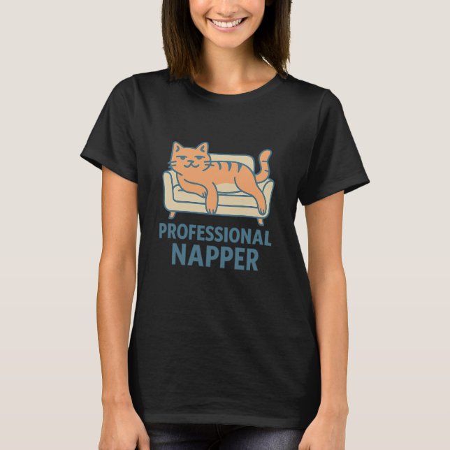 Funny Lazy Cat T-Shirt – Professional Napper Carto (Front)