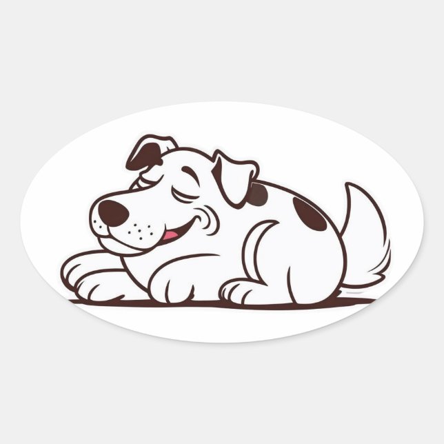 Funny Lazy Dog Design Oval Sticker (Front)