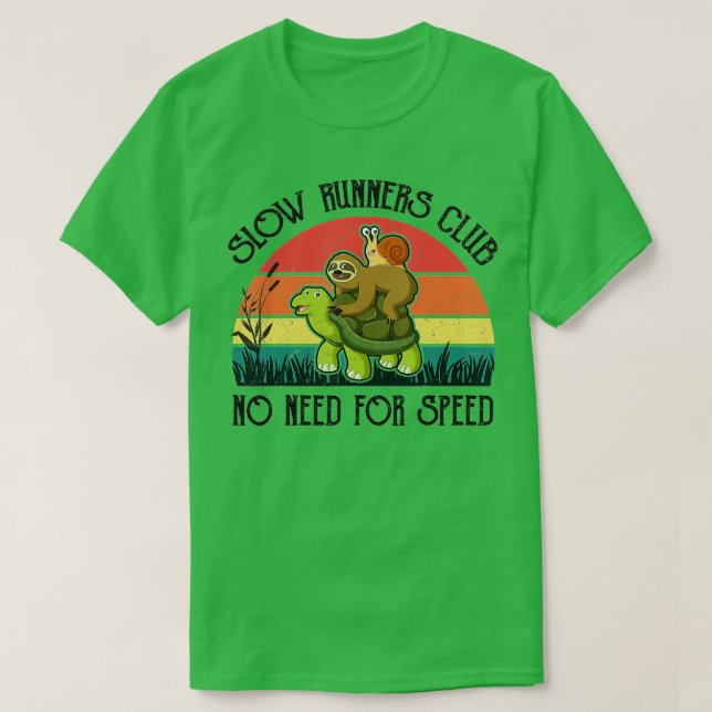 Funny Lazy Sloth  Snail Riding Turtle Slow Runners T-Shirt (Design Front)