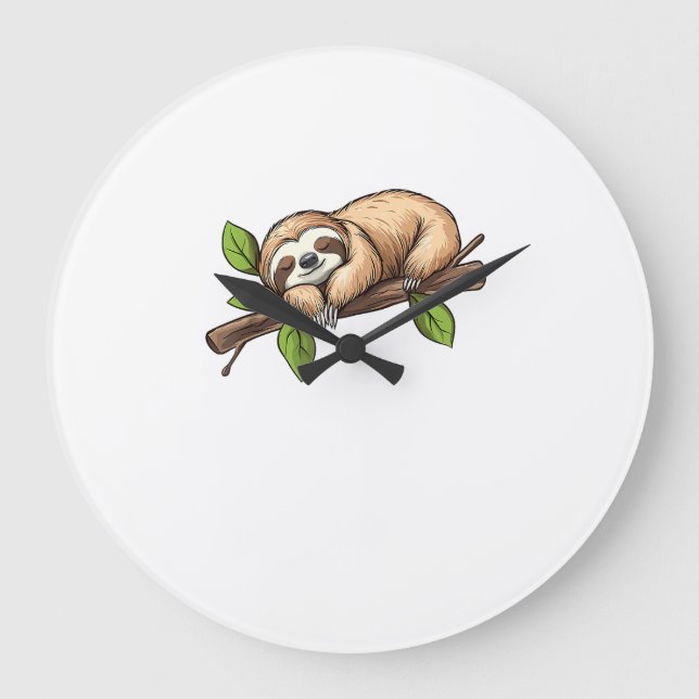 Funny Lazy Sloth T-Shirt Large Clock (Front)