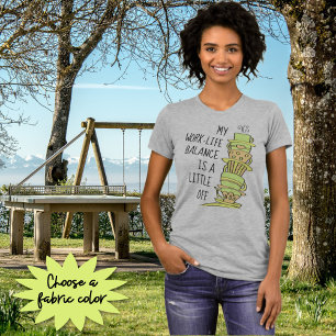 Funny Leaning Coffee Cup Stack Work Life Balance T-Shirt