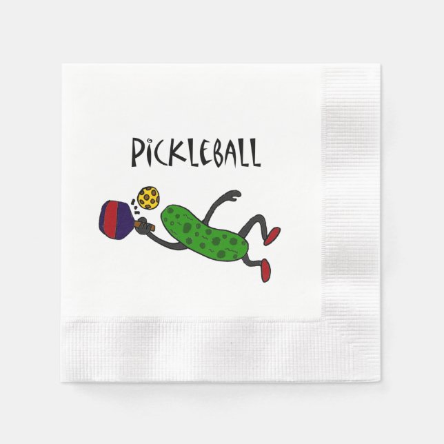 Funny Leaping Pickleball Pickle Cartoon Napkin (Front)