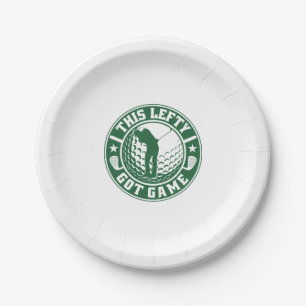 Funny Left Handed Golf Player Paper Plate