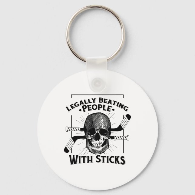 Funny Legally Beating People With Sticks Skull Ice Key Ring (Front)