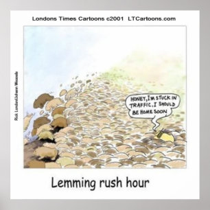 Funny Lemmings Rush Hour Poster