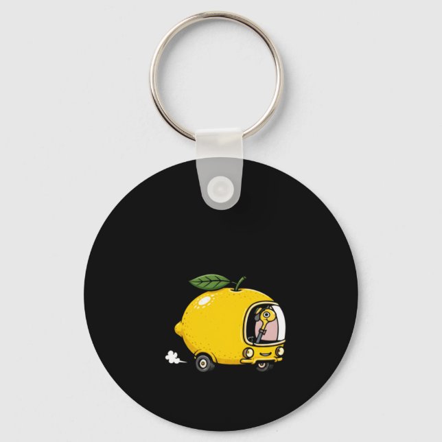 Funny Lemon Car Flamingo 1 Key Ring (Front)