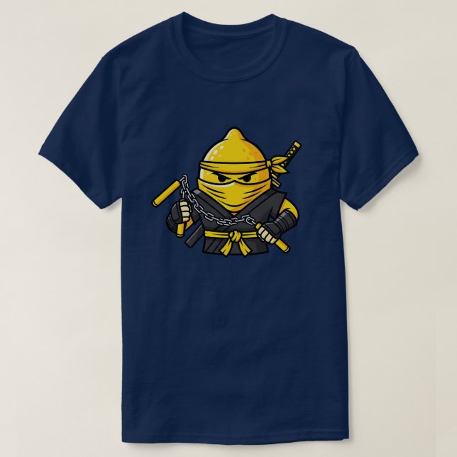 Funny Lemon Shinobi Ninja Nunchucks Illustration T-Shirt (Design Front)