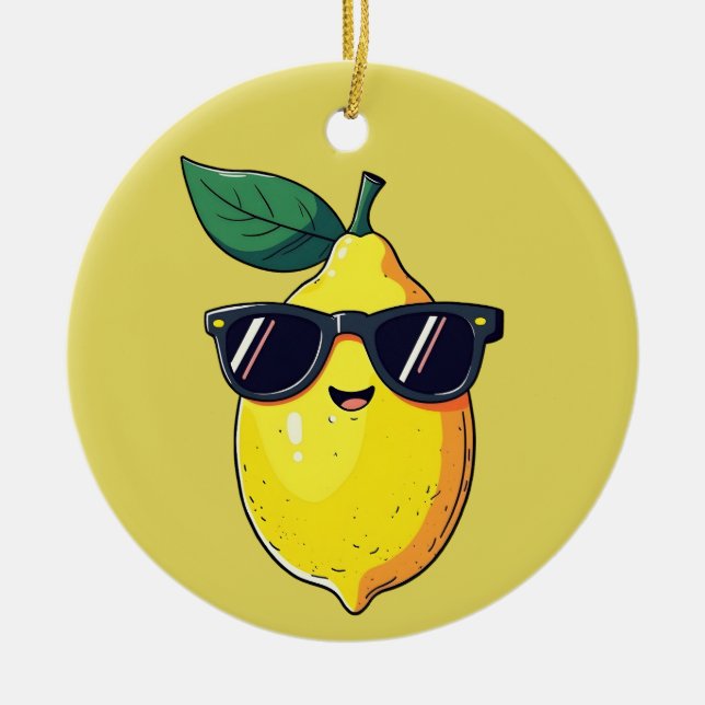 Funny Lemon Sunglasses Ceramic Tree Decoration (Front)