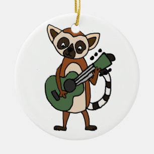 Funny Lemur Playing Guitar Art Ceramic Tree Decoration