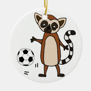 Funny Lemur Playing Soccer Cartoon Ceramic Tree Decoration