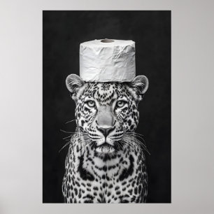Funny Leopard Bathroom Art Print, Toilet Paper Hat Poster