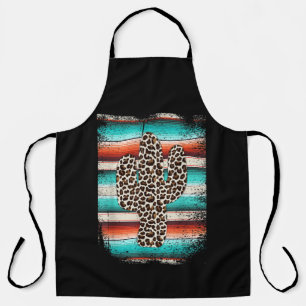Funny Leopard Cactus Serape Cactus print Turquoise Apron