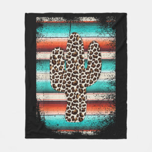 Funny Leopard Cactus Serape Cactus print Turquoise Fleece Blanket