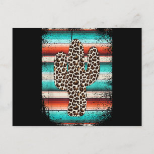 Funny Leopard Cactus Serape Cactus print Turquoise Holiday Postcard