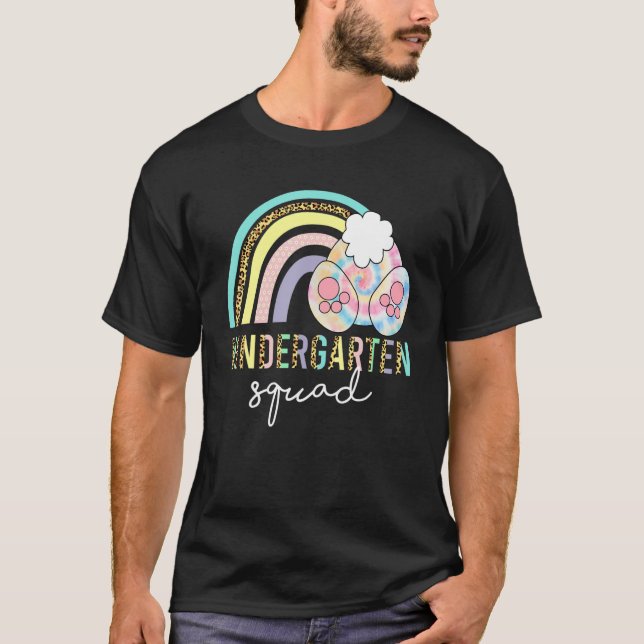 Funny Leopard Rainbow Kindergarten Bunny Easter Ch T-Shirt (Front)