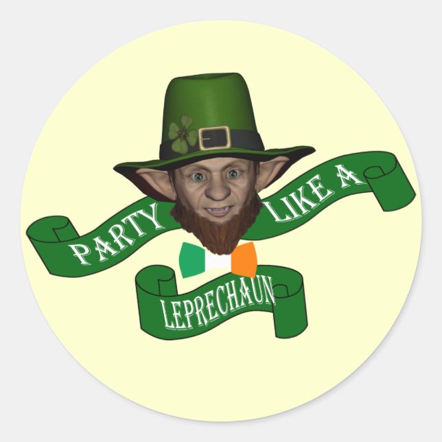 Funny  leprechaun classic round sticker (Front)