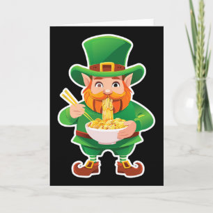 Funny Leprechaun Eating Ramen Noodles St Patricks Card