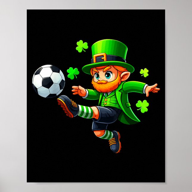 Funny Leprechaun Irish Soccer St Patricks Men Boy  Poster (Front)
