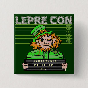 Funny Leprechaun Leprecon Mugshot 15 Cm Square Badge