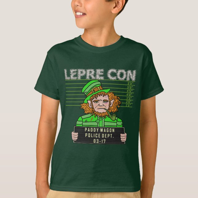 Funny Leprechaun Leprecon Mugshot T-Shirt (Front)