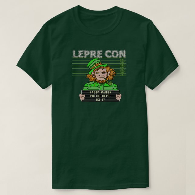 Funny Leprechaun Mugshot St Patricks Pun T-Shirt (Design Front)
