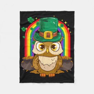 Funny Leprechaun Owl Shamrock St. Patrick's Day Fleece Blanket