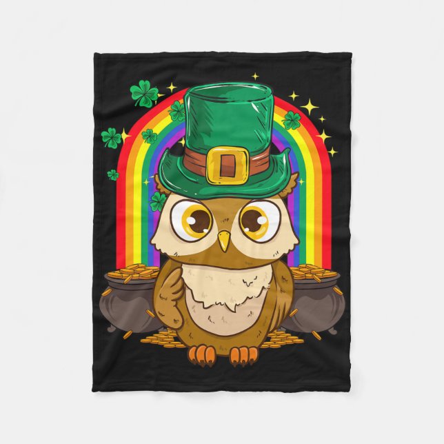 Funny Leprechaun Owl Shamrock St. Patrick's Day  Fleece Blanket (Front)