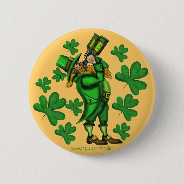 Funny leprechaun St. Patrick's day button (Front)
