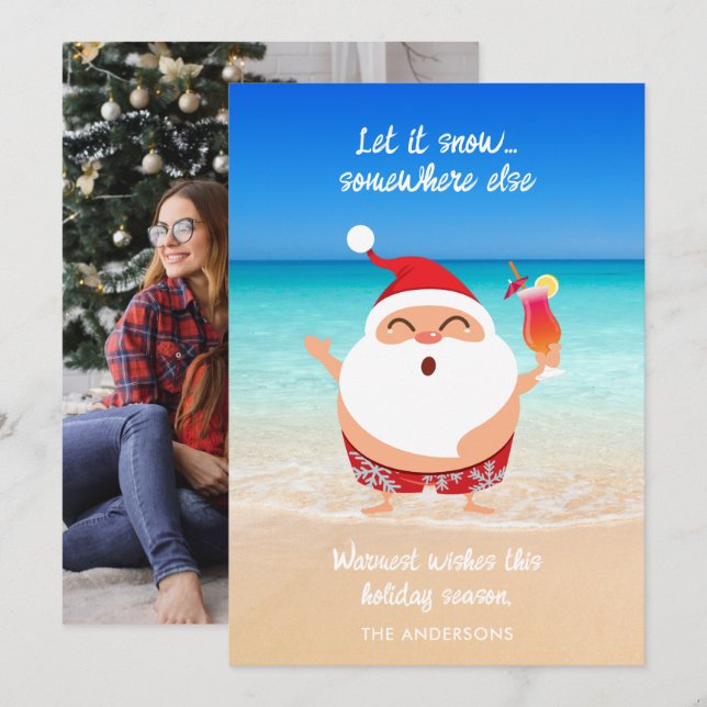 Funny "Let It Snow" Florida Beach Santa Christmas  Holiday Card (Front/Back)