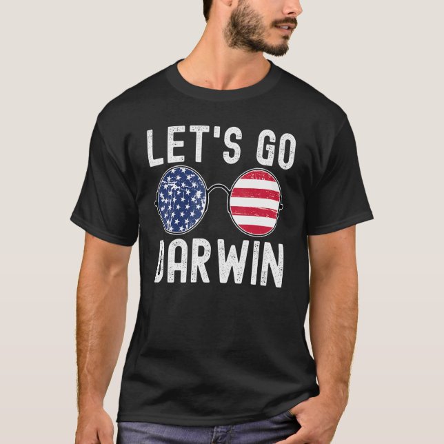 Funny Let S Go Darwin Thin Round Glasses T-Shirt (Front)