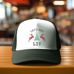 Funny LET'S GET LIT Christmas Alcohol Drinking Trucker Hat