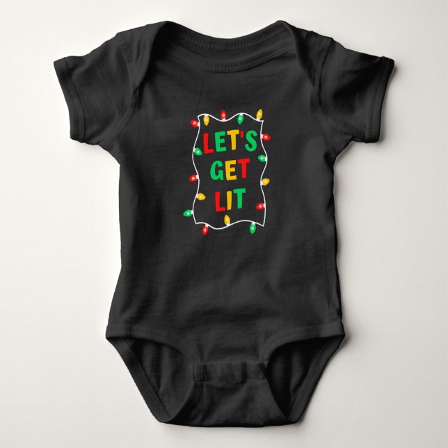 Funny Let's Get Lit Christmas  Baby Bodysuit (Front)