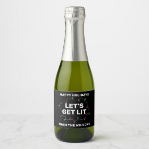 Funny Lets Get Lit Christmas Holiday Lights Custom Sparkling Wine Label
