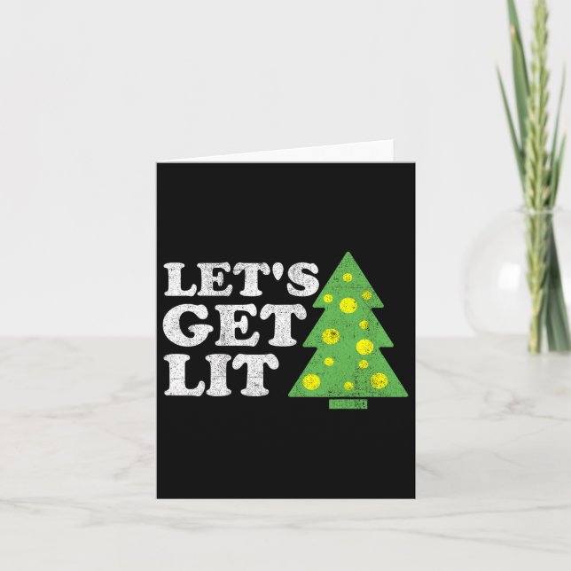 Funny Lets Get Lit Christmas Tree Retro Ugly Party Card (Front)