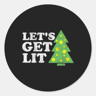Funny Lets Get Lit Christmas Tree Retro Ugly Party Classic Round Sticker