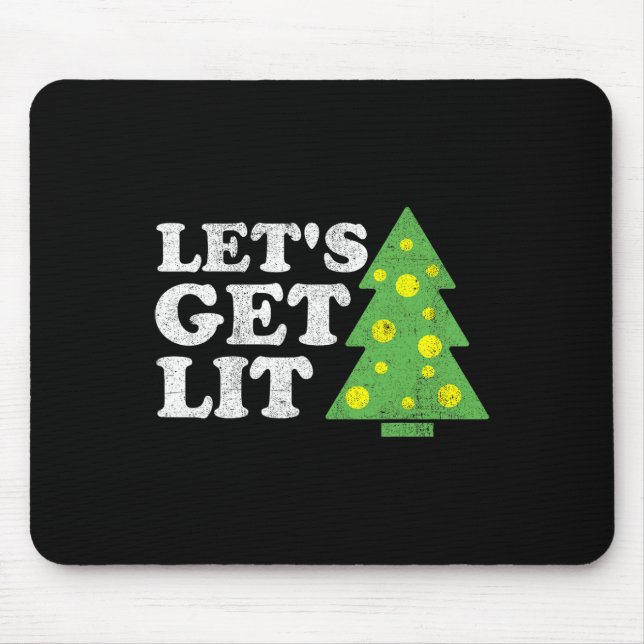 Funny Lets Get Lit Christmas Tree Retro Ugly Party Mouse Pad (Front)